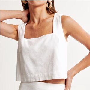 Abercrombie Linen Blend Squareneck Top, White, M